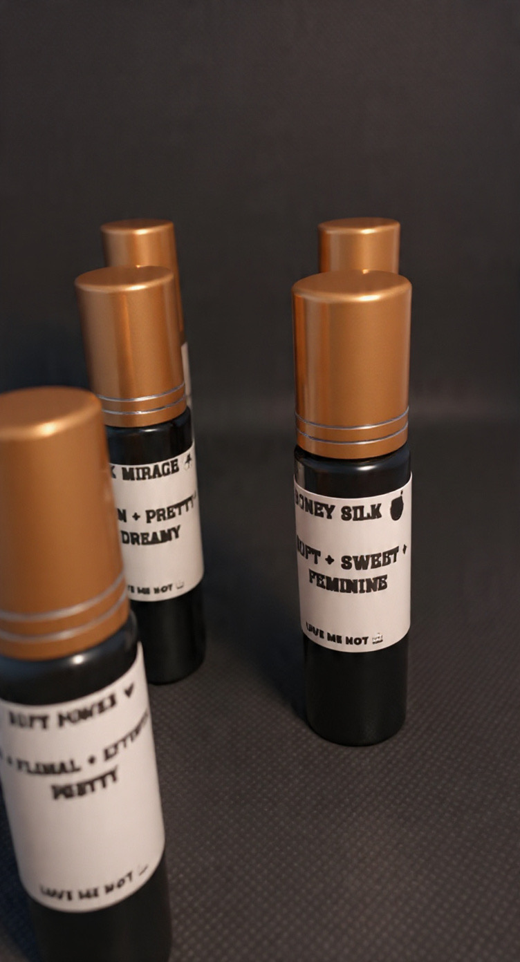 Honey Silk and Pink Mirage LOVE ME NOT fragrance roller bottles